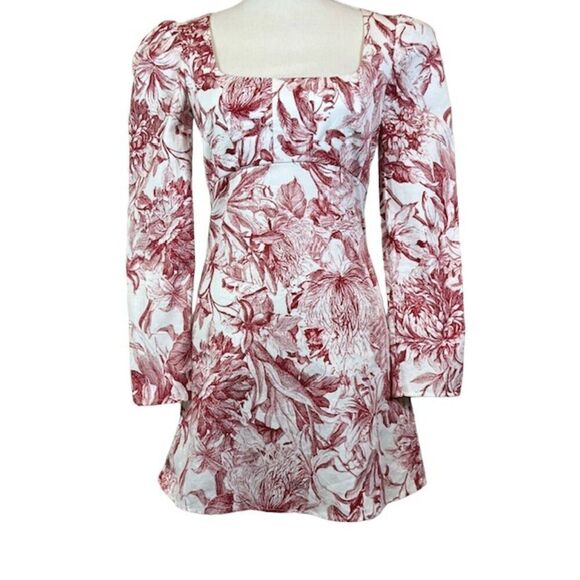 Petersyn Lilah Dress in Perth Long Puff Sleeve Zip Back Mini Red White Size XS - Picture 2 of 15